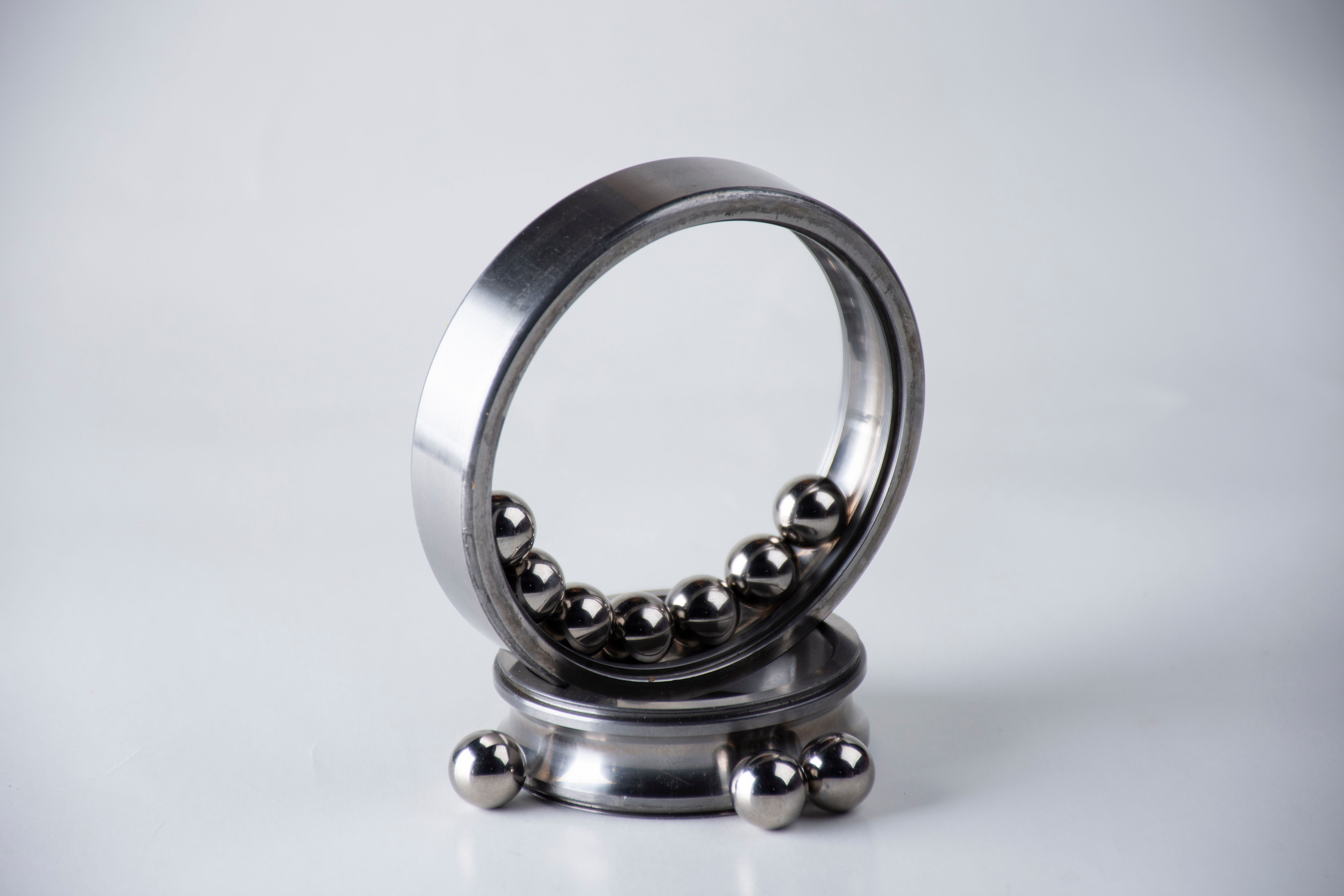 Single bearing ring and steel balls close-up